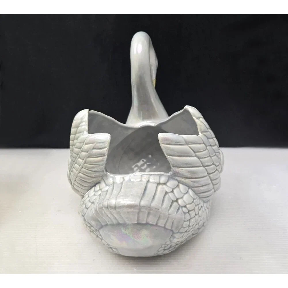 Vintage Holland Mold Swan Planter Pearlized Iridescent Luster Ceramic 11” 1974